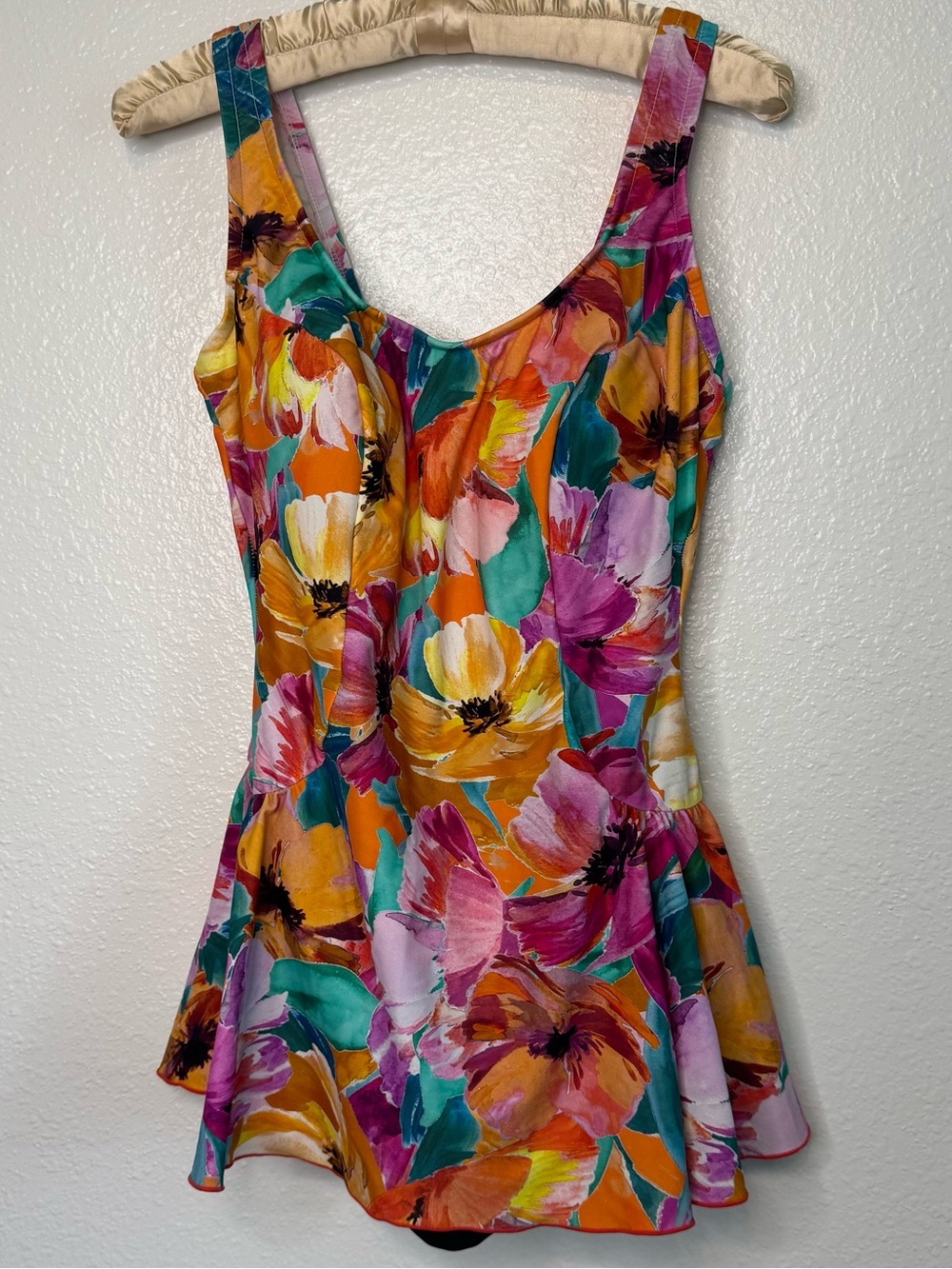 Maxine Floral Print Modest One Piece Tummy Control Swimsuit Skirt size 10